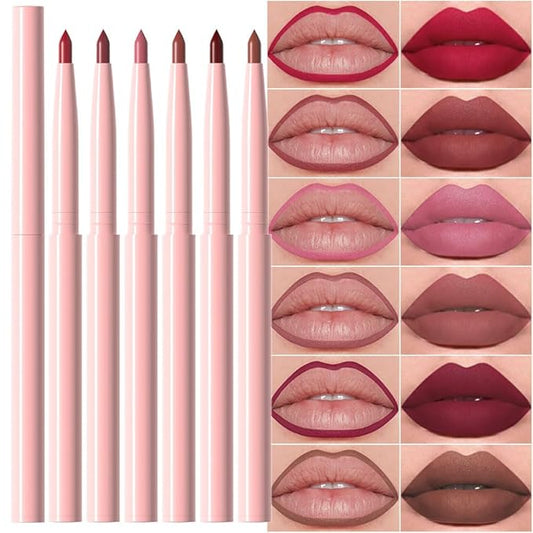 6Pcs Retractable Lipliner Pencil Waterproof Makeup for Lip Liner and Eye Liner, Smooth and Creamy, Long Lasting Matte Finish, Vegan Beauty, Matte Velvet Pigmented Lip Liner (02, 6Pcs)