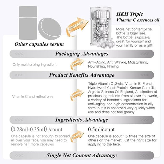 Triple Vitamin C Dark Spots Correction Capsules Serum For Face,Camellia VE Anti-Aging Essence For Women Camellia Niacinamide serum For Women To Tighten Sagging Skin And Reduce Fine Lines