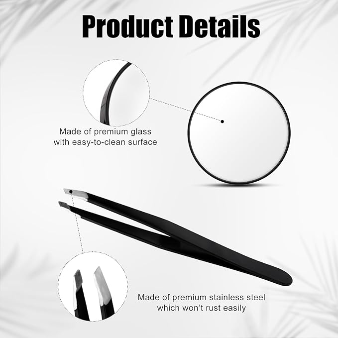 10x 20x Magnifying Mirror,Makeup Mirror 3.46 Inch Magnifying Mirror with Tweezers Kit Portable Mini Travel Magnifying Mirror with Suction Cup Design for Women Men (Black)