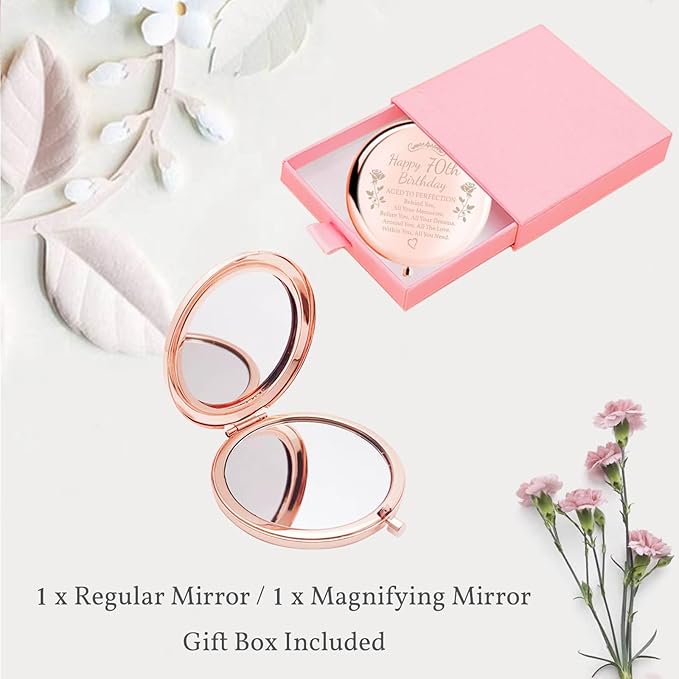Birthday Gifts for Women Makeup Mirror 10th-85th Birthday Gifts for Sister Mom BFF Daughter Grandma Granddaughter - Milestone Birthday Presents 2-in-1 Compact Mirror (70th Birthday)