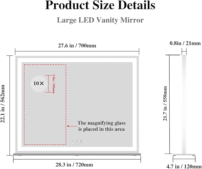ANYHI Large Vanity Mirror with Lights, 28"x22" Makeup Mirror with Light Strip, 3 Color Modes, Dimmable, Smart Touch Control, Aluminum Frame, Tabletop or Wall Mount, White