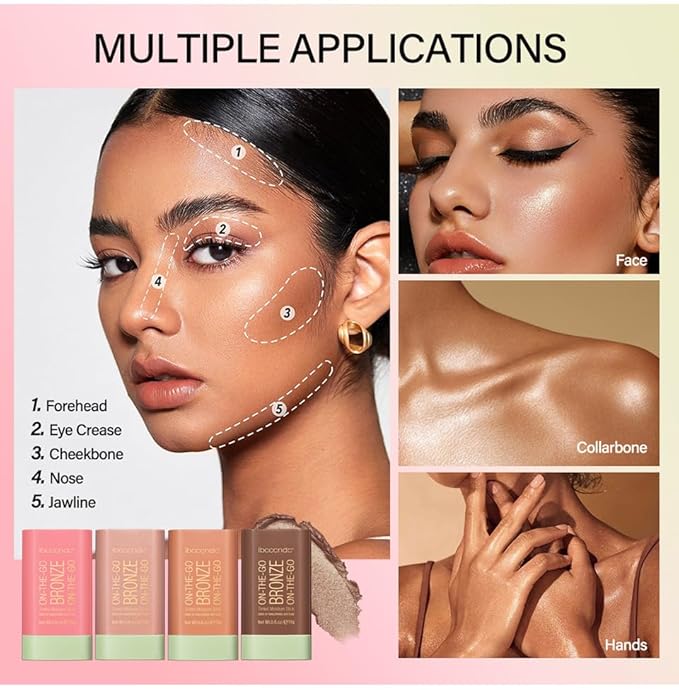 Bronzer Stick, Facial Contouring Stick,Cream Contour Stick, Facial Contouring Stick,Highlight Contour Makeup Long Lasting, Face Bronzer, Face Shaping,02,Rich Glow&04,Beach Glow