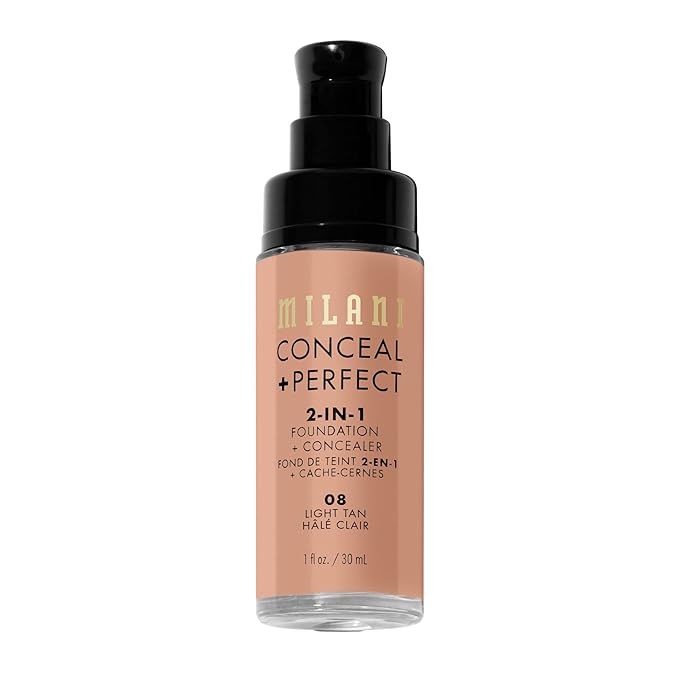 Milani Conceal + Perfect 2-in-1 Foundation + Concealer - Light Tan (1 Fl. Oz.) Cruelty-Free Liquid Foundation - Cover Under-Eye Circles, Blemishes & Skin Discoloration for a Flawless Complexion