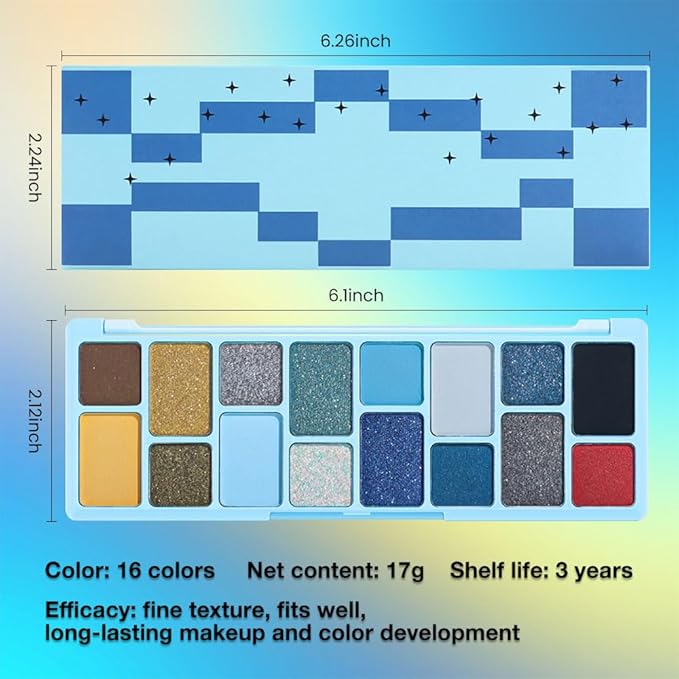 16 Colors Eyeshadow Palette,Matte&Glitter&Shimmer Eyeshadow Makeup,Naturing-Looking,High Pigment Waterproof Eye Shadow Palette Makeup, 100% Cruelty-free (02#Blue Series)