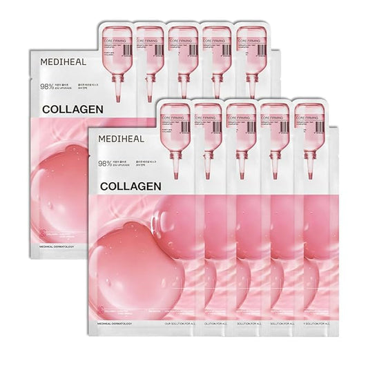 Mediheal Collagen Essential Sheet Mask Core Firming 10 pcs. 98% Vegan Collagen for firming, elasticity, and skin density improvement. Vegan formula.