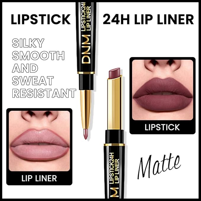 BINGBRUSH 2 IN 1 Lip Liner & Lipstick Makeup Set, Dark Red Matte Metallic Lipliner Set for Black Mature Women Waterproof Long Lasting Gift Set (3Pcs Set13-Matte:34#35#36#, 3Pcs)