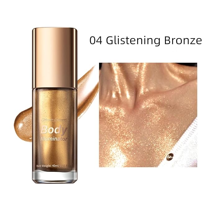 MAEPEOR Body Luminizer 5 Colors Smooth Subtle Shimmer Illuminator Moisturizing Long Lasting Summer Glow for Face and Body (40ML, 04 Glistening Bronze)