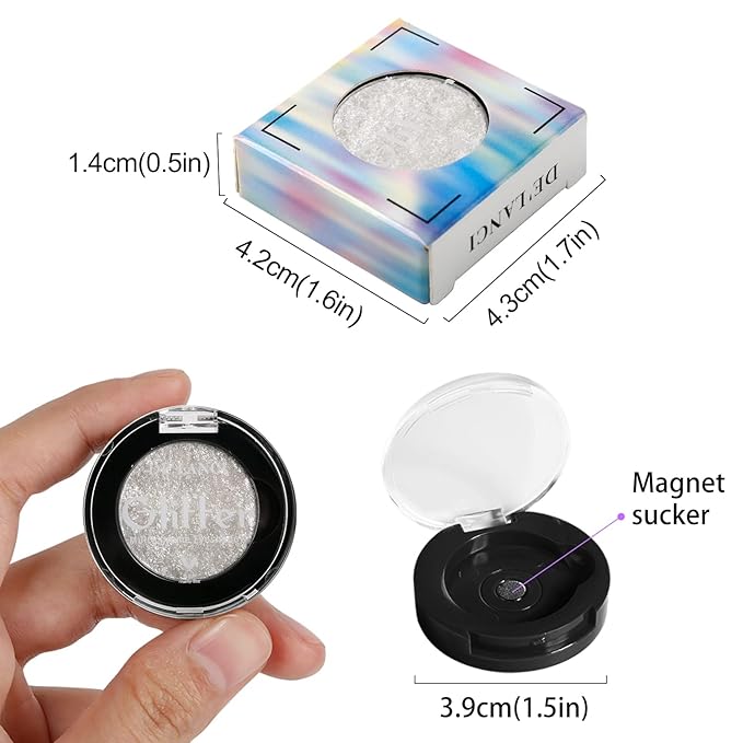 Afflano Shimmery White Glitter Eyeshadow, Highly Pigmented Single White Eyeshadow Sparkly Eye Makeup, Long Lasting Holographic White Eyes Highlighter Makeup, Cruelty Free,Talc Free, 1A