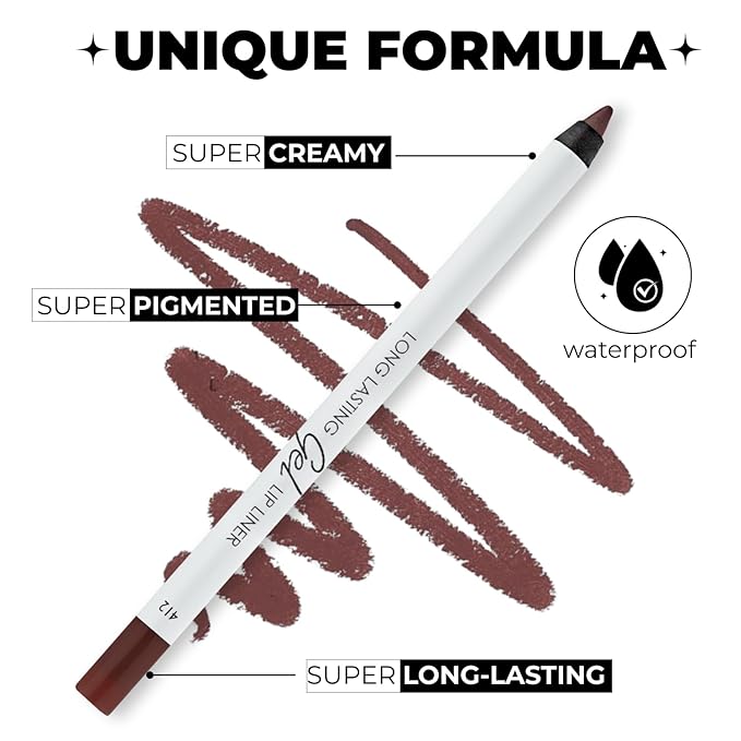 Matte Gel Lip Liner Pencil | Weightless & CreamyTexture - Sharpenable - Longwear & Waterproof - High Pigmented & Flawless Finish - Cruelty-free & Paraben-Free - 412, 1,7g/0.05oz. (Spicy Nude)