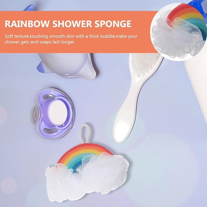 Beaupretty 2pcs Rainbow Shower Sponge Exfoliating Bath Scrubber for Boy Girl Bright Design for Fun Bath Soft Body Scrubber for Gentle Exfoliation