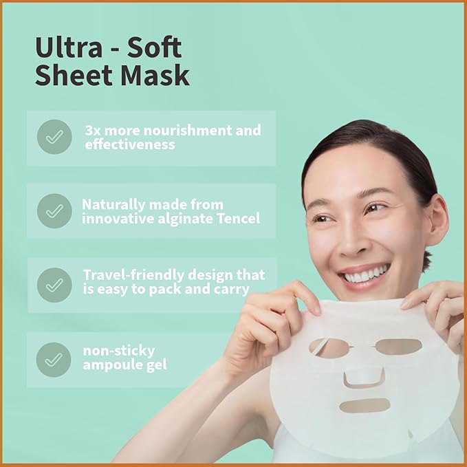 YoungMe Soothing Glam Facial Sheet Mask - 12 Sheets Face Masks | Korean Skincare - Deep Mask for Sensitive Skin or All Skin Types
