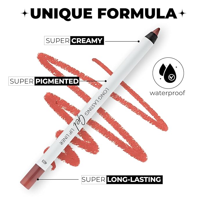 Matte Gel Lip Liner Pencil - Weightless & CreamyTexture - Sharpenable - Longwear & Waterproof - High Pigmented & Flawless Finish - Cruelty-free & Paraben-Free - 403, 1,7g/0.05oz. (Burnt Ocher)