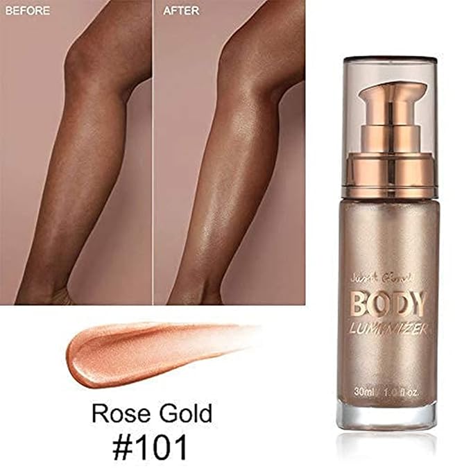 MAEPEOR Body Luminizer 6 Colors Waterproof Smooth Shimmer Face Glow Illuminator Non-sticky Liquid Highlight (30 ML, 04 Rose Gold)