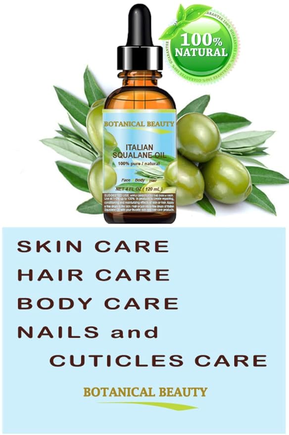 Botanical Beauty SQUALANE Italian Olive. 100% Pure/Natural/Undiluted Oil. 1 fl.oz- 30ml. 100% Ultra-Pure Moisturizer for Face, Body & Hair. Reliable 24/7 skincare protection