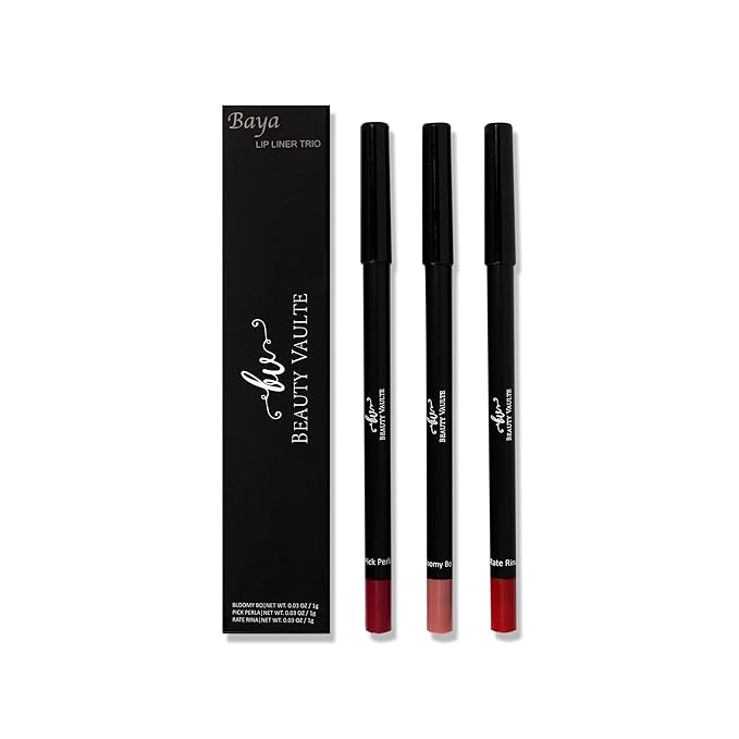 Beauty Vaulte 3 Pcs Lip Liner| Baya Lip Liner Trio| Long Lasting Lip Liner Pencil| Highly Pigmented Lip Liner| Available in Three Colors Flamingo Pink, Currant Red, Dark Magenta