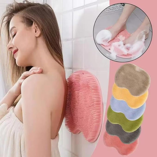 Shower Back & Foot Scrubber,Wall Mounted Back Scrubber Silicone Bath Massage Cushion Brush with Suction Cups,Bathroom Wash Foot Mat Exfoliating Dead Skin Foot Brush 1 Pcs (Orange)