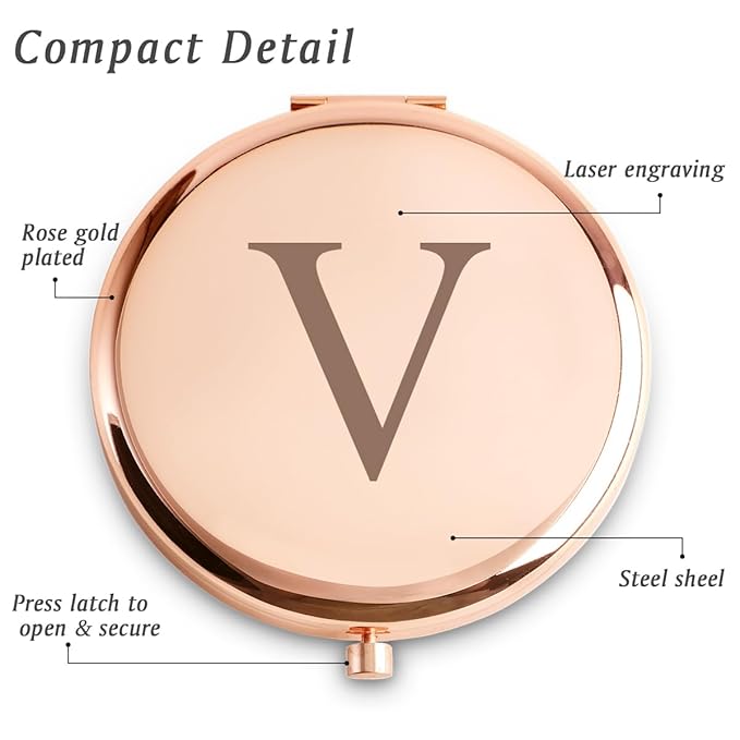 Personalized Gifts for Women Girls, Initial Compact Mirror, Unique Mothers Day Birthday Gifts for Friends Mom Wife Grandma Sister Daughter, 2025 Graduation Gifts for Her College Medical High School