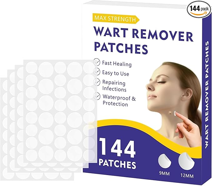 Wart Remover Patches, Skin Care Removal Patches with Maximum Strength, Fast & Easy Operate Hydrocolloid Waterproof Invisible Sticker for All Skin Types-144pcs(PP-02CH)