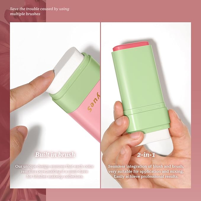 Mysense Cream Blush Stick with Built-in Brush, Multi-use Makeup Blush Stick for Cheeks Eyes Lips, Moisturizing Natural Matte Blush Makeup Waterproof Long-Lasting, 02 Orange