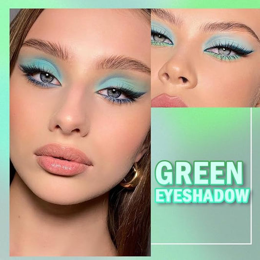 Matte Light Deep Green Shimmer Eye Shadow Makeup Palette 4 Colors, Highly Pigmented Mint And Seafoam Green Waterproof Eyeshadow Palette For Woman