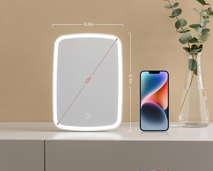 Rechargeable Makeup Mirror with Lights, Portable Travel Lighted Vanity Mirror, Dimmable Touch Screen Tabletop LED Make up Mirror