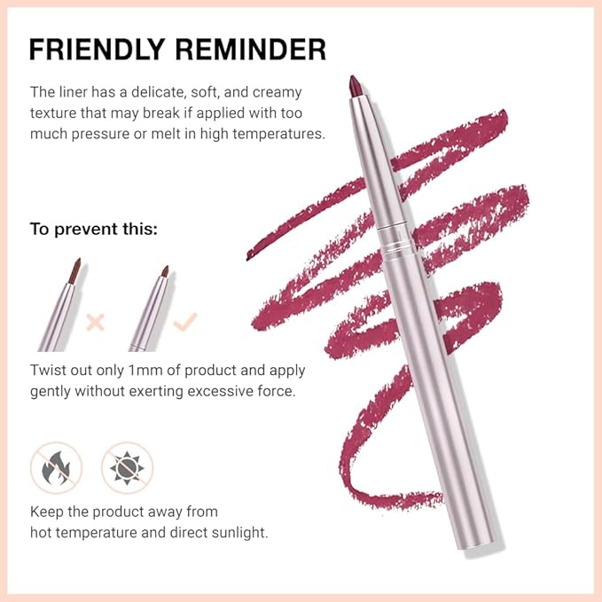 Retractable Lipliner Pencil Waterproof Makeup for Lip Liner and Eye Liner, Smooth and Creamy, Long Lasting Matte Finish, Vegan Beauty, Matte Velvet Pigmented Lip Liner (07#Plum, 1)