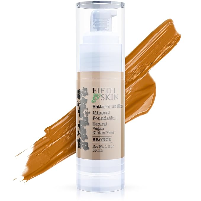 Fifth & Skin: Better’n Ur Skin Liquid Foundation (BRONZE) - Natural, Organic, Vegan, Cruelty-Free - Gluten-Free Beauty with Buildable Coverage and Palm-Free Luxury - 1 oz