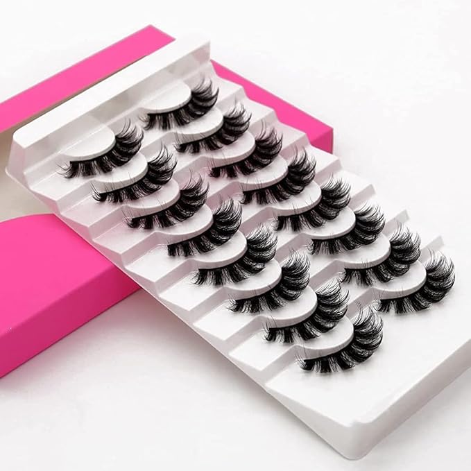 8Pair 3D False Eyelashes Fluffy Natural Look PACK Volume Fluffy Natural Faux Mink Lashes(3D999 DRAK PINK)