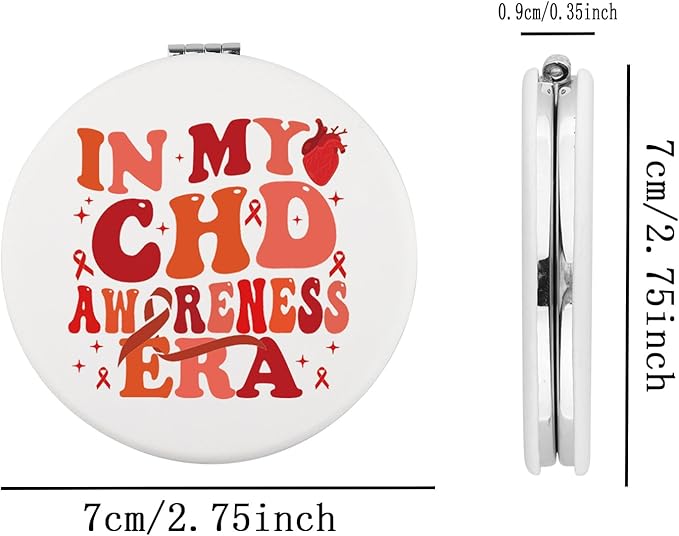BEKECH CHD Awareness Gifts in My CHD Awareness Ear Compact Mirror Heart Disease Warrior Gifts Red Ribbon Awareness Makeup Mirror