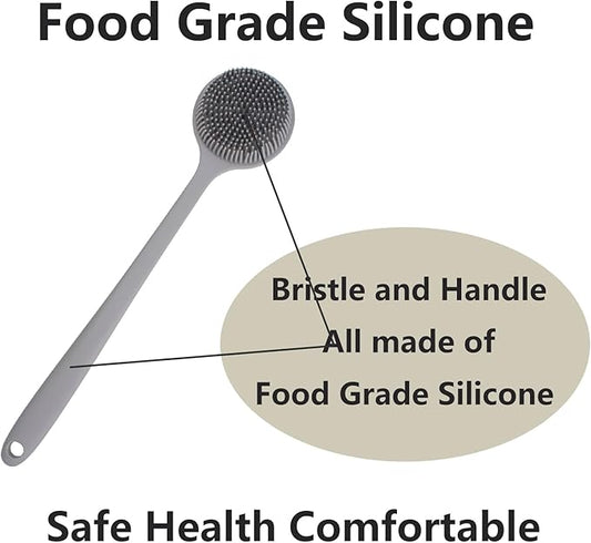 Back Scrubber for Shower, Soft Silicone Back Shower Brush Bath Body Scrubber with Long Handle for Men Women (Grey)