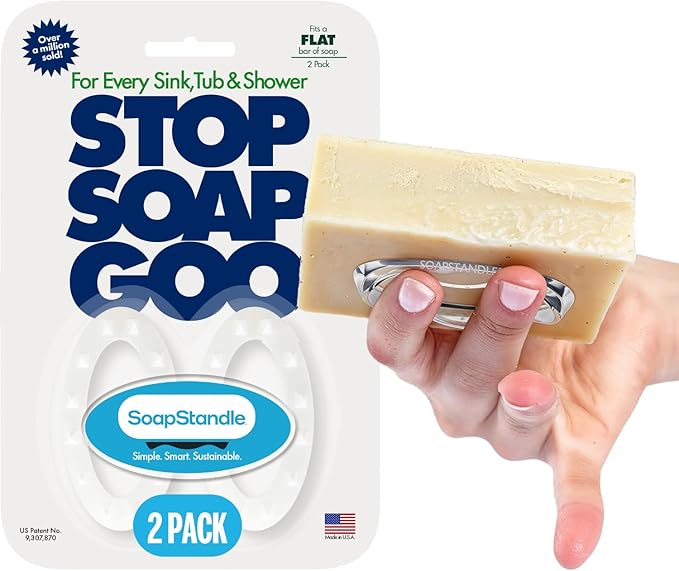 Bar Soap Gripper No Goo or Mess Soap Holder for Bath and Showers - Made from Post-Consumer Plastic, Handy, 2-Pack, Clear