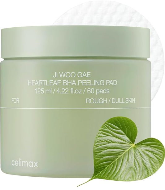 celimax Ji.Woo.Gae Heartleaf BHA Peeling Pad | Pore Care, Exfoliating Double-Side Toner Pads, Facial Peels, Hydrating, Tea Tree, For Acne Prone & Breakouts, Christmas Gift, Stocking Stuffers (60pads)