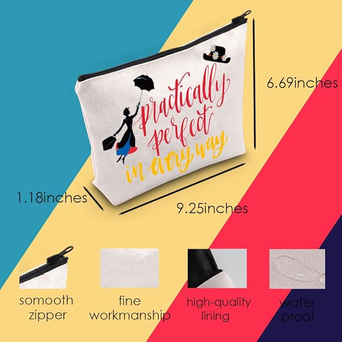 Mary Cosmetic Make up Bag Mary Gift Practically Perfect in Every Way Makeup Zipper Pouch Bag for Women (Practically Perfect)