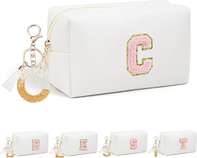 Birthday Gifts for Women Her,Travel Cute Makeup Bag,Large Capacity Cosmetic Bags for Women Makeup Pouch PU Leather Waterproof Cosmetic Bag (C, White)