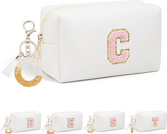 Birthday Gifts for Women Her,Travel Cute Makeup Bag,Large Capacity Cosmetic Bags for Women Makeup Pouch PU Leather Waterproof Cosmetic Bag (C, White)