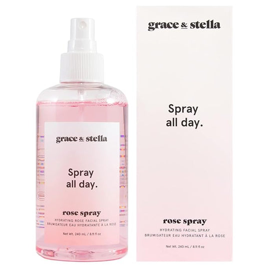 grace & stella Award Winning Rose Water Facial Spray (240ml) - Vegan - Rose Water Spray for Face - Rosewater Spray Toner Rose Hydrosol - Rose Spray Facial Mist - Rosewater Spray Toner Rose Hydrosol