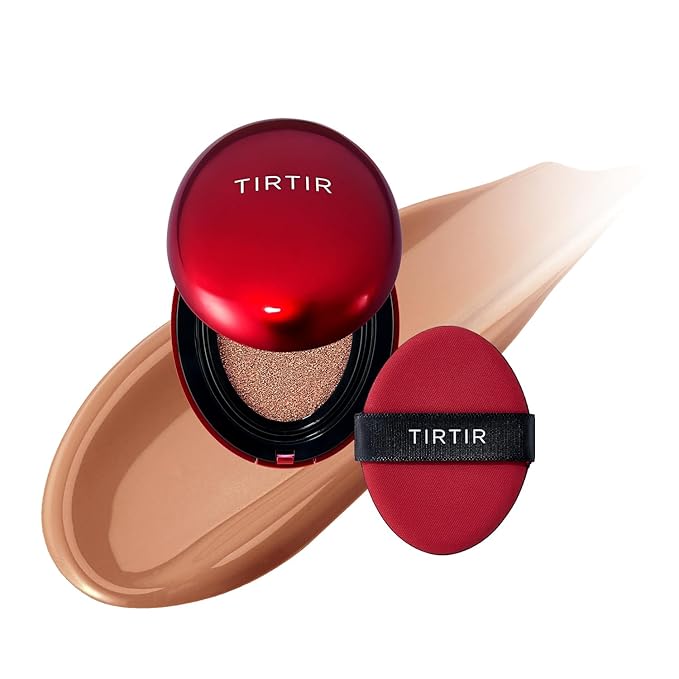[*Mini Size*] TIRTIR Mask Fit Red Cushion Foundation | Full coverage, Weightless, Skin fit, Satin Glow Finish, Korean Makeup, beauty, Tattoo cover up, Buildable (#34C Amber, 0.15 Fl Oz)