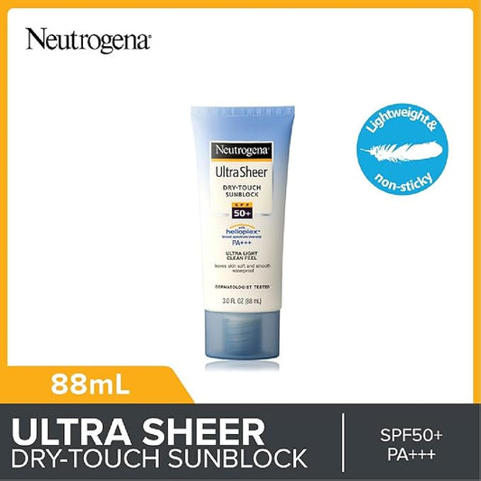 Neutrogena Ultra Sheer Dry-Touch Sunscreen For Face & Body, SPF 55 Broad Spectrum UVA/UVB Protection, Lightweight Water Resistant & Non-Greasy, Travel Size Sunscreen, 3 fl. oz