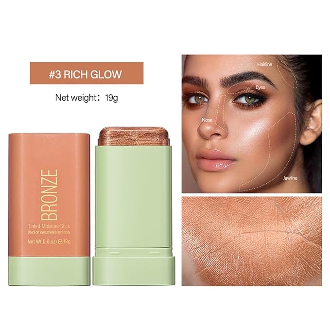 Multi-Use Makeup Blush Stick, Tinted Solid Moisturizer On-the-Go Blush, Multi-use Cream Blush Stick for Cheek & Eyes & Lips, Waterproof Natural Nude Makeup for All Skin (3# Rich Glow)