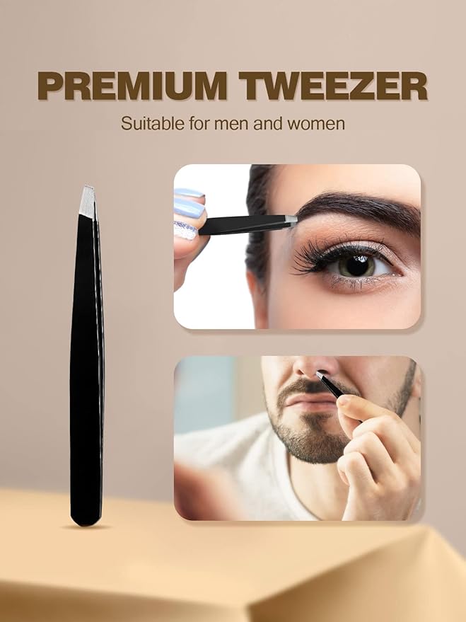 40X Magnifying Mirror with 2 Suction Cups, 3.5 inches Magnified Makeup Mirror and Slant Tweezers,Black,1PC