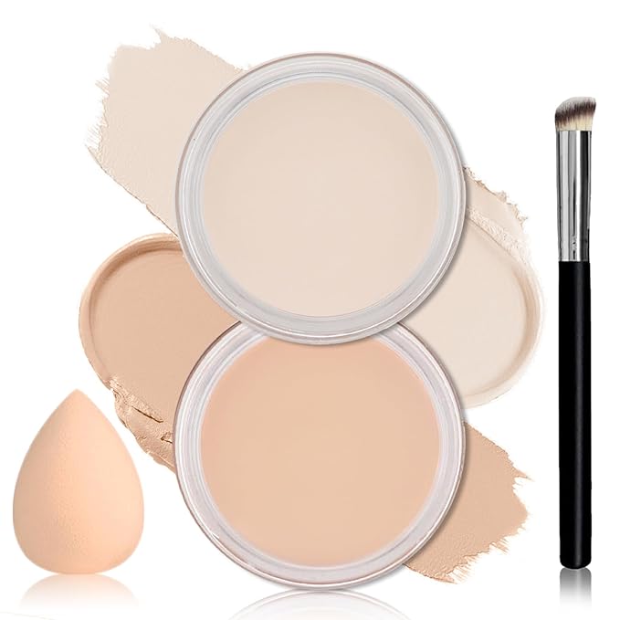 2PCS Under Eye Corrector White Concealer Full Coverage,Pro Cream Concealer Makeup,Waterproof Color Correcting Corrector de Ojeras (01 Ivory White+02 Light Cream)