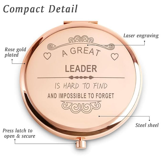 Leader Gifts for Women, Appreciation Gifts for Leader Boss, Personalized Compact Mirror for Retirement Leaving Going Away Farewell Goodbye