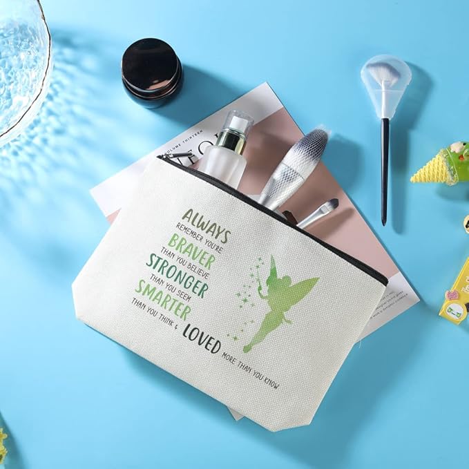 Azteoiz Inspirational Gifts for Women Makeup Zipper Pouch Bag for Women Girls You Are Braver Stronger Smarter Than You Think Inspired Gift for Her Fairy-Tale Fans Friend Sister