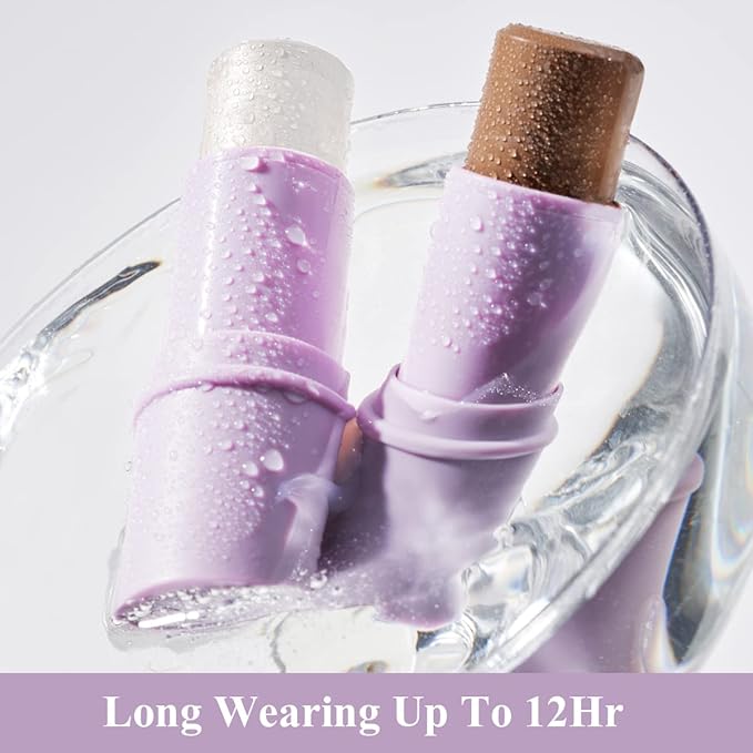 2Pcs Makeup Stick With Highlighter & Bronzer Moisturizer Illuminator For Face Brightens Hydrates And Contouring Pen Moisture Eyes Lips Cheeks #T Dark