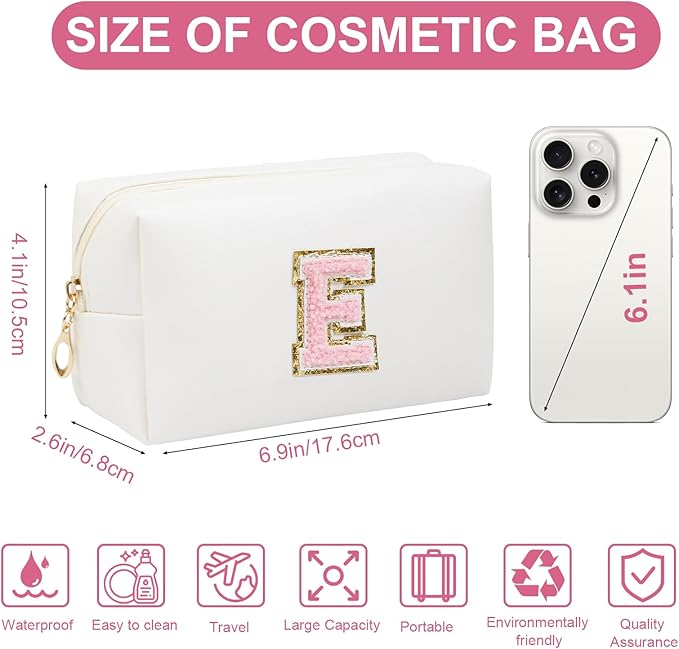 Birthday Gifts for Women Her,Travel Cute Makeup Bag,Large Capacity Cosmetic Bags for Women Makeup Pouch PU Leather Waterproof Cosmetic Bag (E, White)