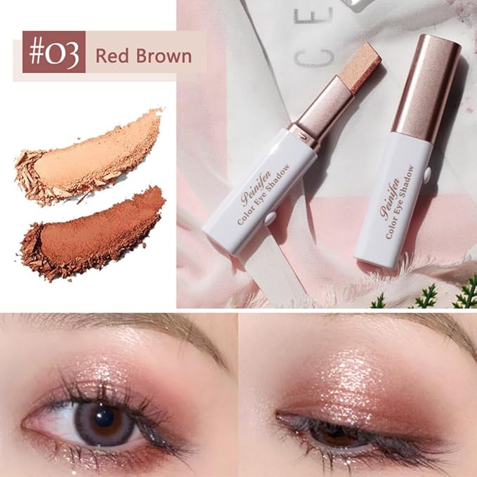 6 Colors Glitter Eyeshadow Stick,Double Colors Shimmer Eye Shadow Stick Gradient Eye Makeup (01&02&03)