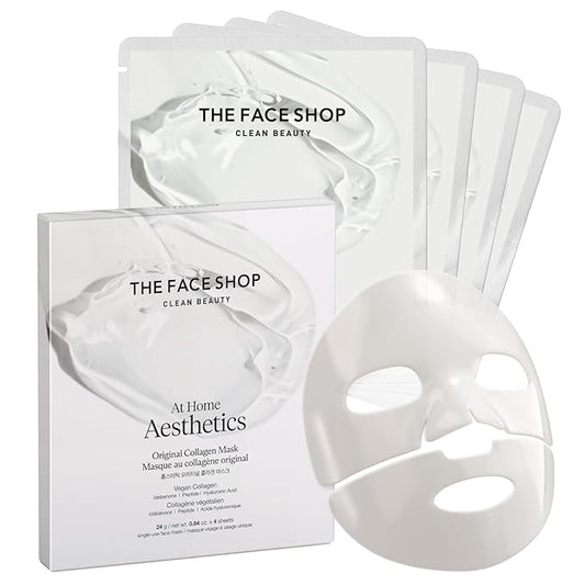THE FACE SHOP Original Vegan Collagen Face Mask, Korean Glass Skin Essential, Peptide Hydrogel Mask for Firming & Skin Elasticity, Moisturizing, 4EA