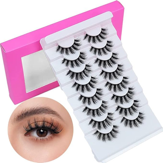 8Pair 3D False Eyelashes Fluffy Natural Look PACK Volume Fluffy Natural Faux Mink Lashes(3D999 DRAK PINK)