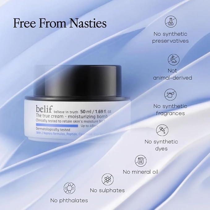 belif Moisturizing Bomb – Daily Ceramide Moisturizer with Peptide & Squalane, 48hr Hydration & Anti-Aging Cream, Milky & Lightweight, Restores Skin Barrier, Korean Skincare, 1.68 fl oz (50ml)