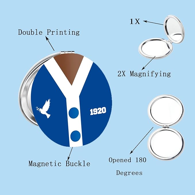 BEKECH F Women Compact Mirror Blue and White Dove Gift Sorority Makeup Mirror Sisterhood Gift